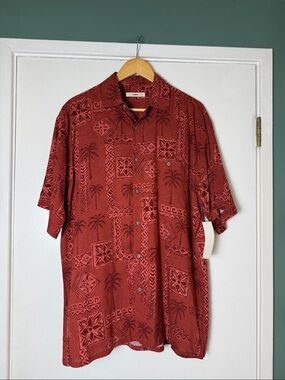 NWT Moda Campia Moda Men's Brick-Red Short-Sleeve Button-Down Shirt - Medium